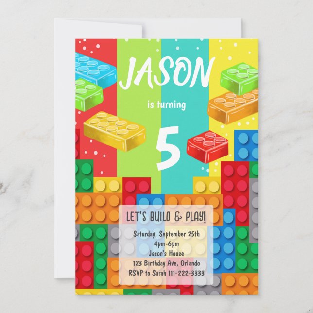 Colourful Building Blocks Birthday Invitation (Front)