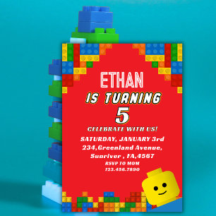 Colourful Building Blocks Birthday Kids Party Invitation
