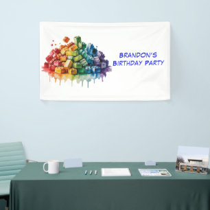 Colourful Building Blocks Birthday Party  Banner