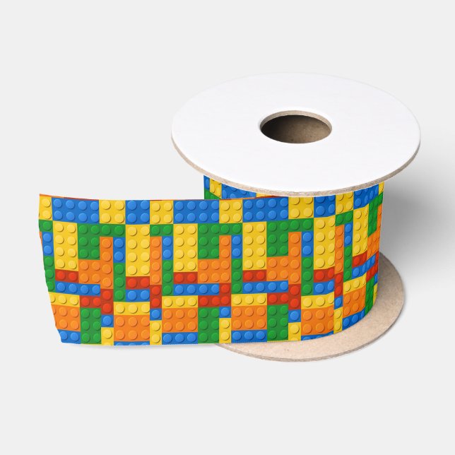 Colourful Building Blocks Birthday Satin Ribbon (Spool)