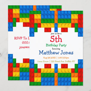Colourful Building Blocks Boy Birthday Party Invit
