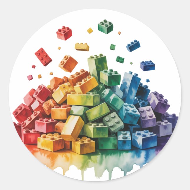 Colourful Building Blocks Explosion Birthday Party Classic Round Sticker (Front)