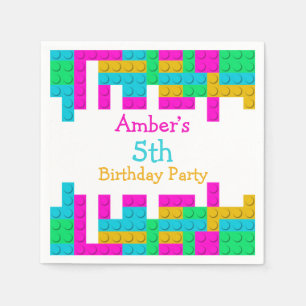Colourful Building Blocks Girl Birthday Party Napkin