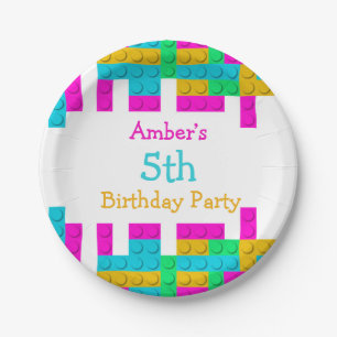 Colourful Building Blocks Girl Birthday Party Paper Plate