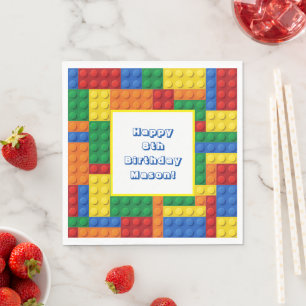 Colourful Building Bricks Blocks Birthday Party Napkin