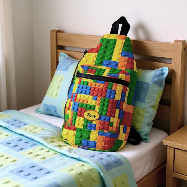 Colourful Building Bricks Kids Personalized Sling Bag (Creator Uploaded)