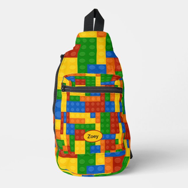 Colourful Building Bricks Kids Personalized Sling Bag (Front)