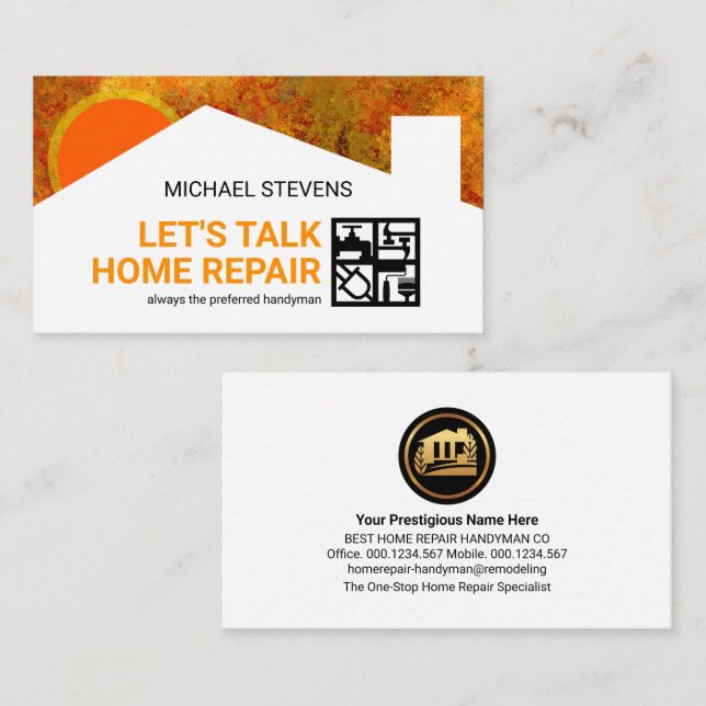 Colourful Building Silhouette Handyman Tools Windo Business Card (Front/Back)