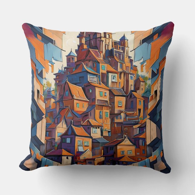 Colourful Buildings Throw Pillow (Front)