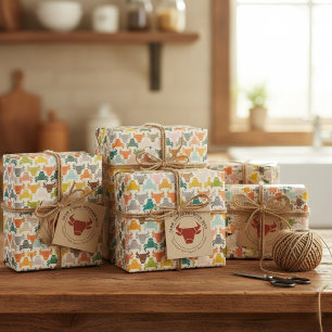 Colourful Bull Head Silhouette Wrapping Paper