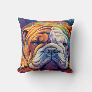 Colourful Bulldog sleeping Throw Pillow