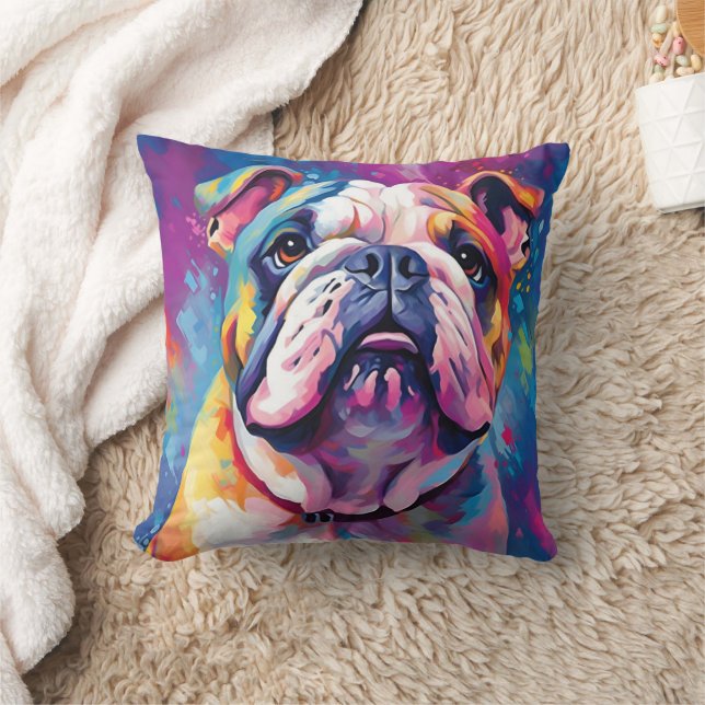 Colourful Bulldog Throw Pillow (Blanket)