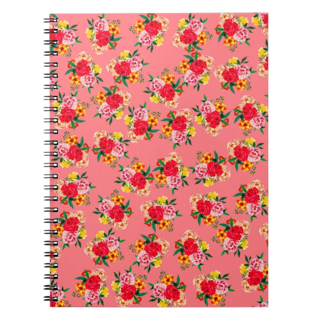 Colourful bunch of flowers with pinky backgroundar notebook (Front)