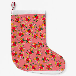Colourful bunch of flowers with pinky backgroundar small christmas stocking