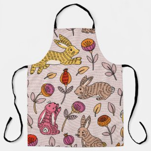 Colourful Bunnies: Cute Floral Vintage. Apron