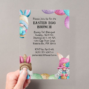 Colourful Bunny Gnomes & Eggs Easter Brunch Acrylic Invitations