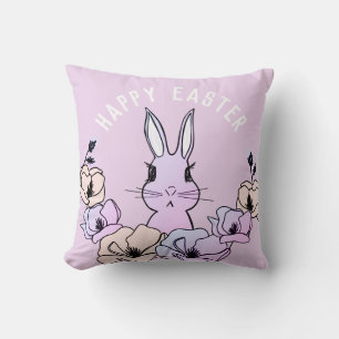 Colourful Bunny Magnolia Flower Easter Throw Pillow