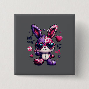 Colourful Bunny with Peace Symbol Design 2 Inch Square Button