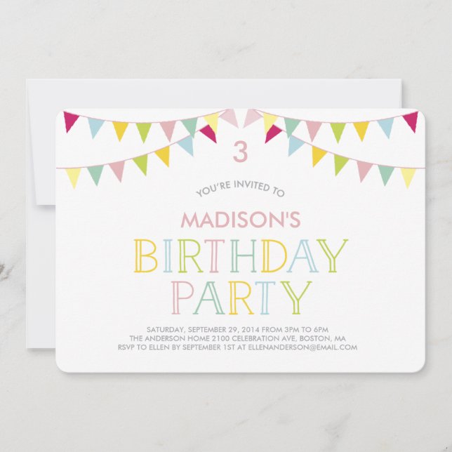 Colourful Bunting | Birthday Invitation (Front)