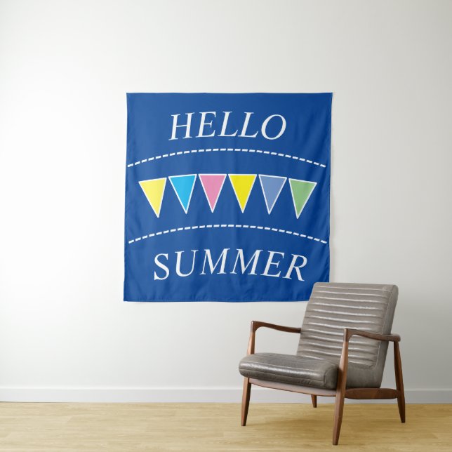 Colourful Bunting Hello Summer Tapestry (In Situ)