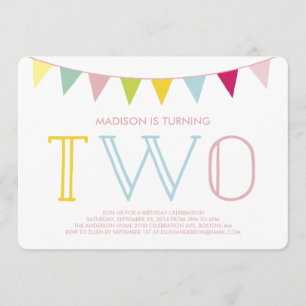 Colourful Bunting   Second Birthday Invitation