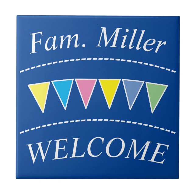 Colourful Bunting Welcome Tile (Front)