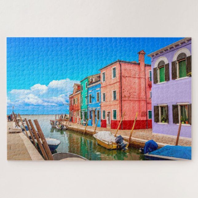 Colourful Burano Houses With Boats Venice Italy Jigsaw Puzzle (Horizontal)