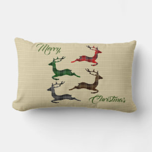 Colourful, burlap look Christmas reindeer pillow