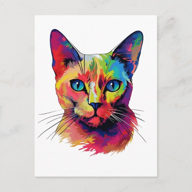 Colourful Burmese cat Postcard (Front)
