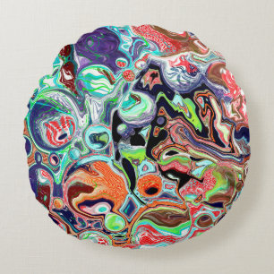 Colourful Burst of Fluid Art   Round Pillow