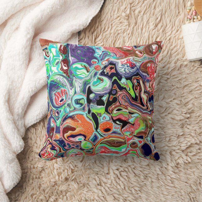 Colourful Burst of Fluid Art Throw Pillow (Blanket)