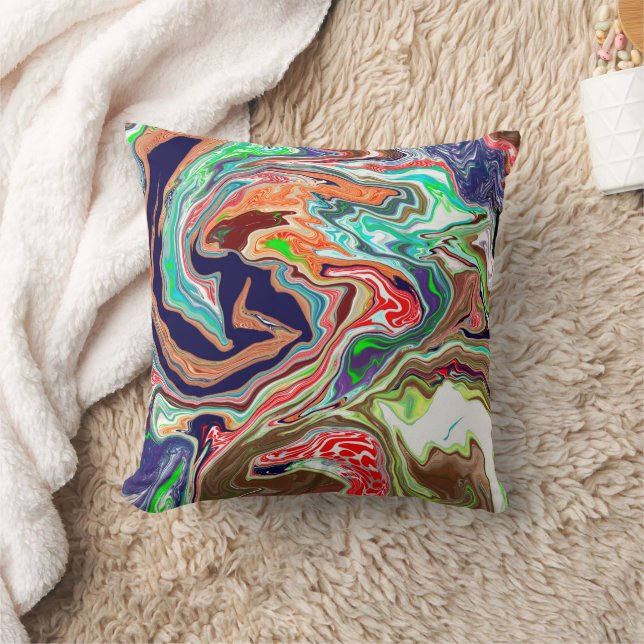 Colourful Burst of Marble Fluid Art     Throw Pillow (Blanket)