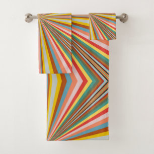 Colourful Burst Of Retro Stripes  Bath Towel Set