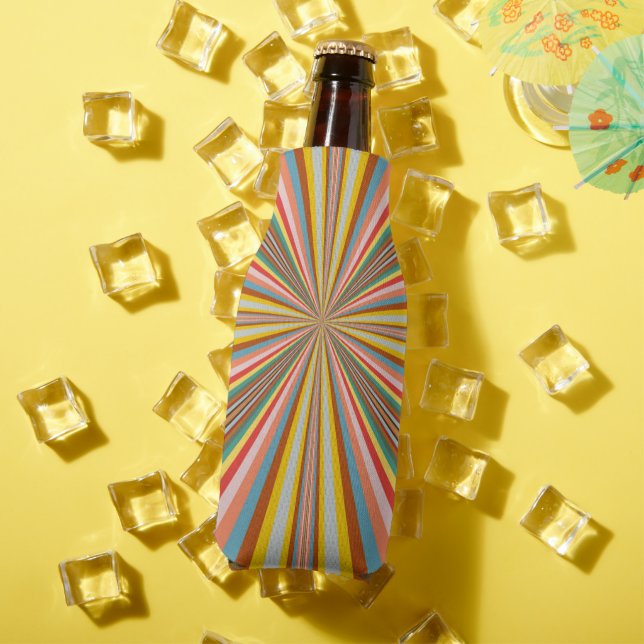Colourful Burst Of Retro Stripes  Bottle Cooler (In Situ Summer)