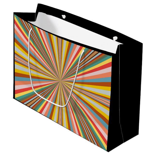 Colourful Burst Of Retro Stripes  Large Gift Bag (Front Angled)