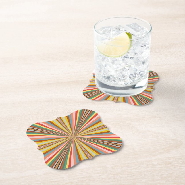 Colourful Burst Of Retro Stripes  Paper Coaster (Insitu)