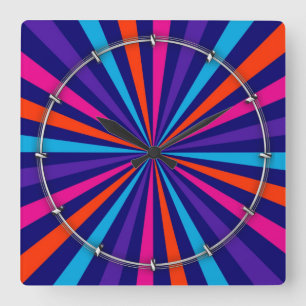 Colourful Burst Spinning Wheel Design Square Wall Clock