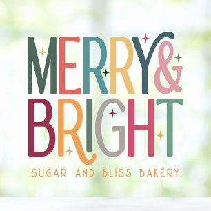 Colourful Business Merry and Bright Holidays    Window Cling