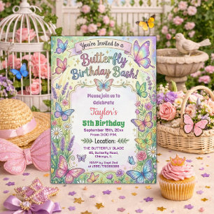 Colourful Butterflies 5th Birthday Bash Invitation