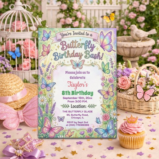 Colourful Butterflies 8th Birthday Bash Invitation (Creator Uploaded)