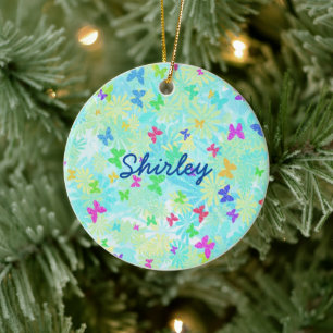 Colourful Butterflies and Daisies by Shirley Taylo Ceramic Ornament
