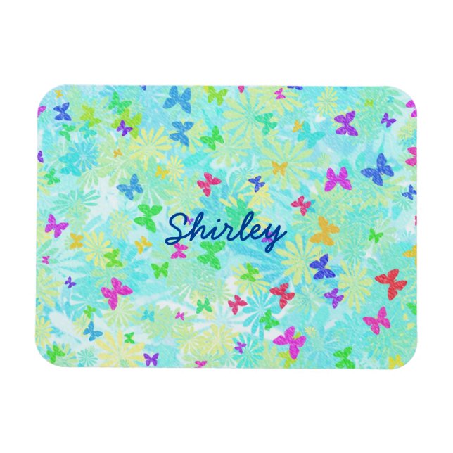 Colourful Butterflies and Daisies by Shirley Taylo Magnet (Horizontal)