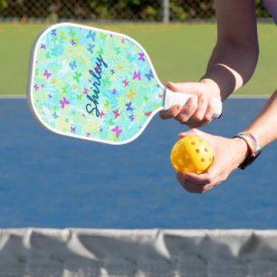 Colourful Butterflies and Daisies by Shirley Taylo Pickleball Paddle