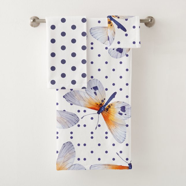 Colourful Butterflies And Dots Bath Towel Set (Insitu)