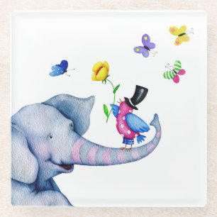 Colourful Butterflies And Elephant Glass Coaster