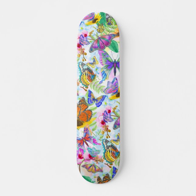 Colourful Butterflies and Flowers Skateboard (Front)