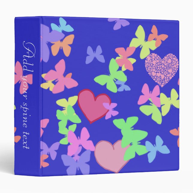 colourful butterflies and loving hearts blue binde binder (Front/Spine)