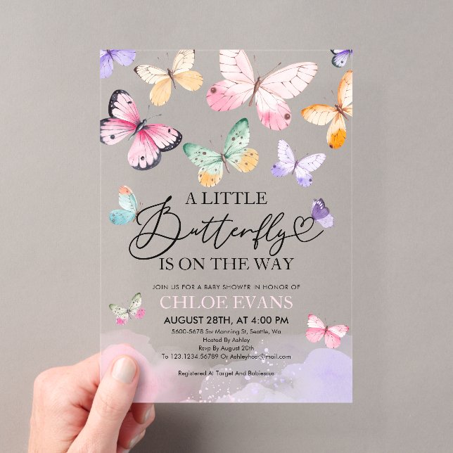 Colourful Butterflies Baby Shower  Acrylic Invitations (Insitu (Handheld))