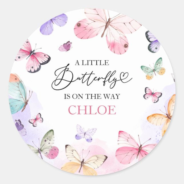 Colourful Butterflies Baby Shower Classic Round Sticker (Front)