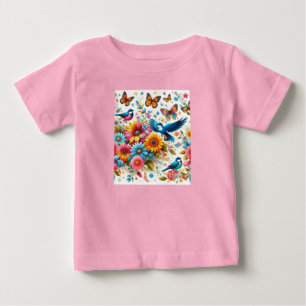 Colourful Butterflies Birds Flowers Pink Custom Baby T-Shirt